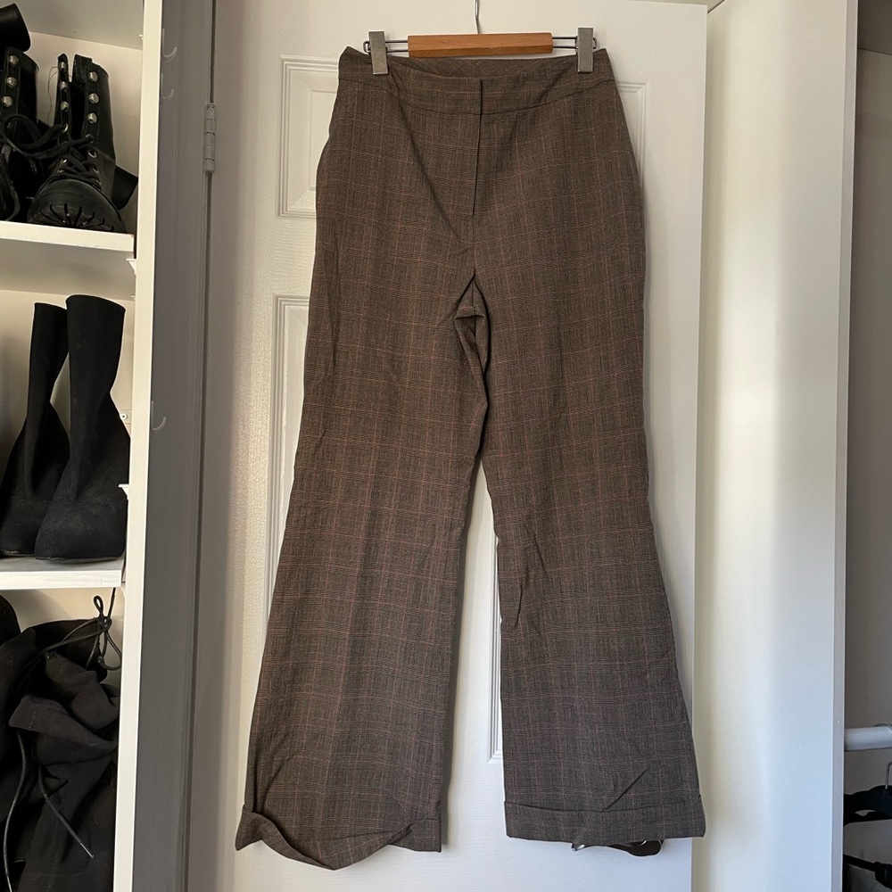Cleo Petites Gray and Red Plaid Pants